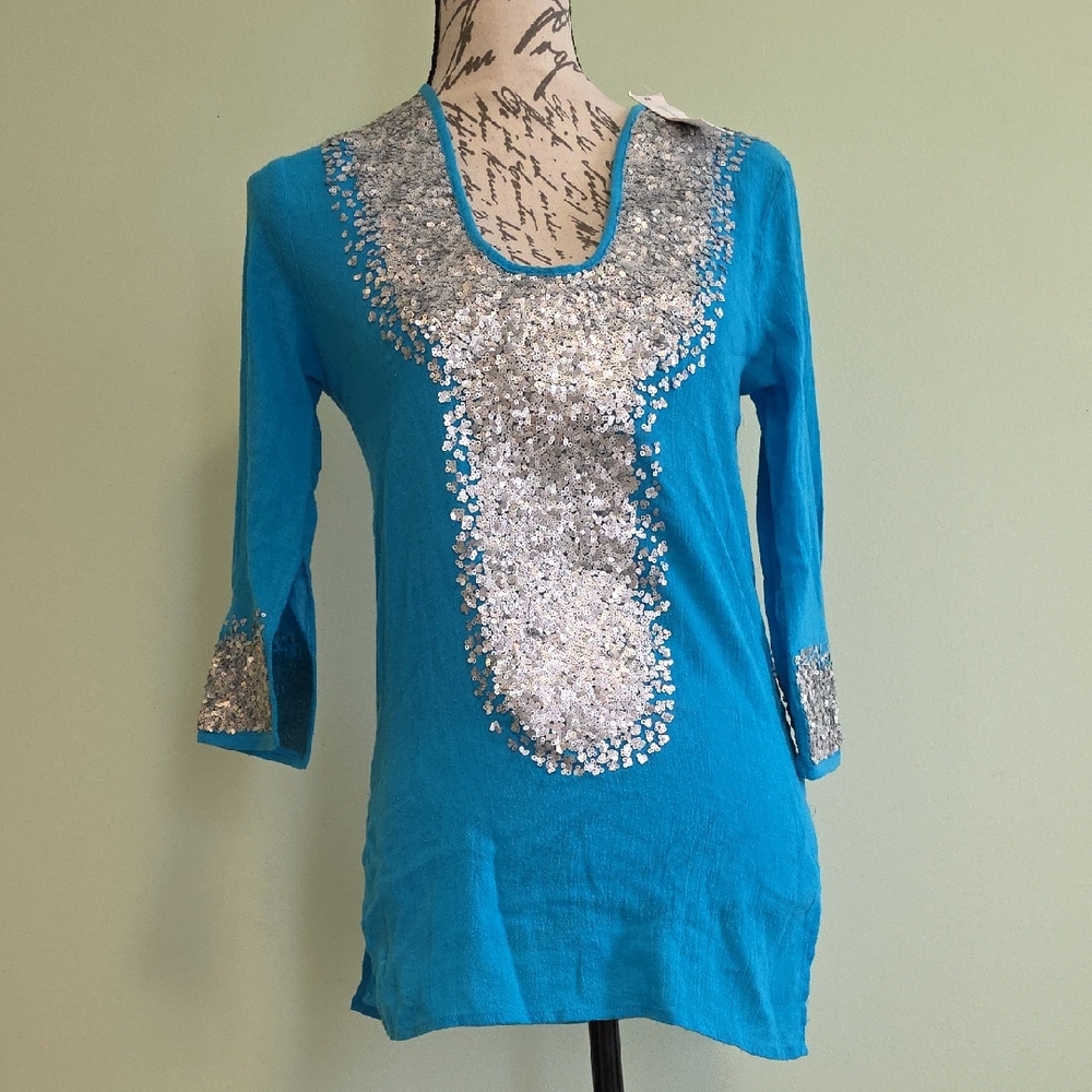 Chic Blue and Silver Women's Tunic